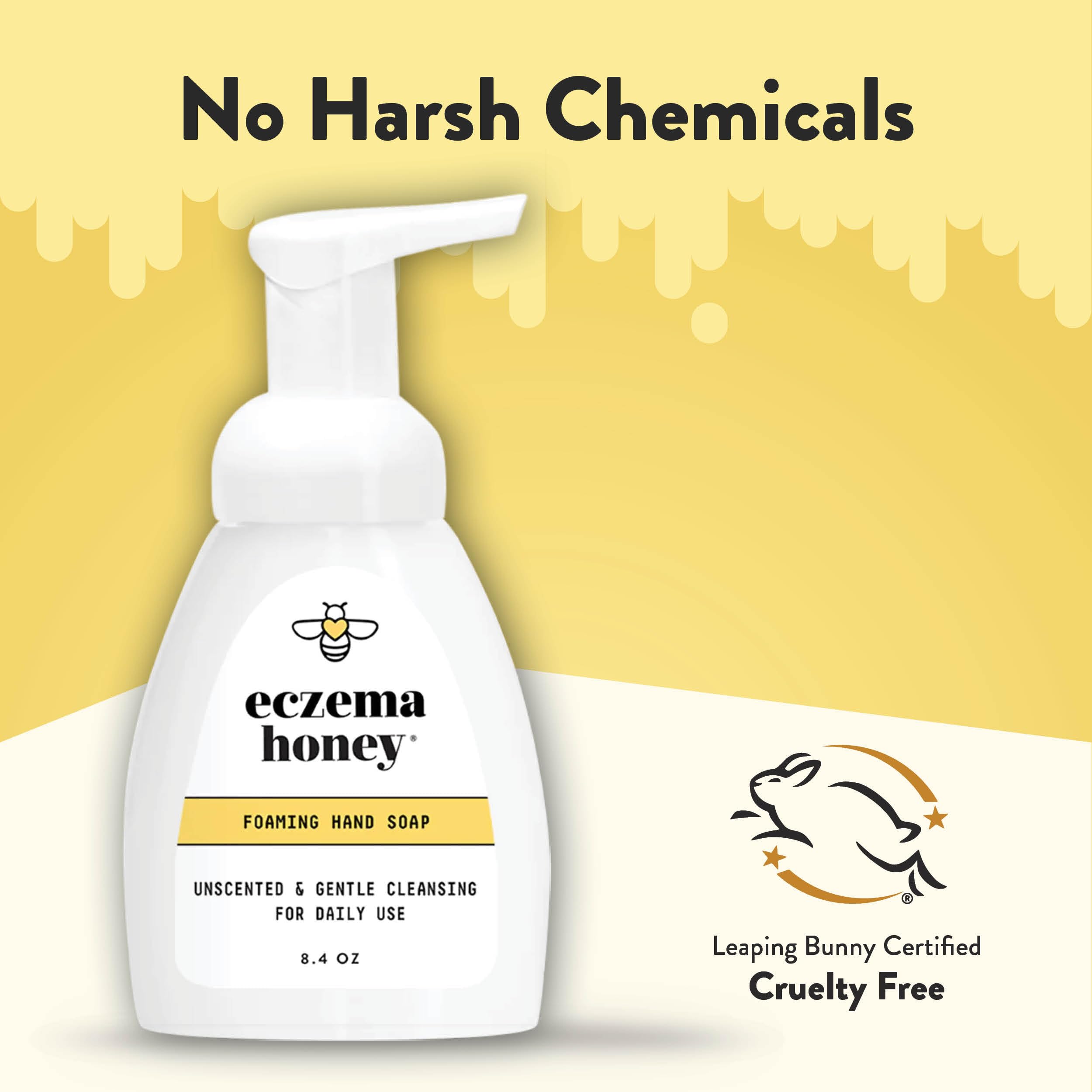 ECZEMA HONEY Gentle Foaming Hand Soap - Gentle Cleanser for Dry Hands - Non-Toxic Unscented Hand Soap - Natural Hand Cleaner for Bathroom & Kitchen - Organic Honey Handwash (8.4 Oz)